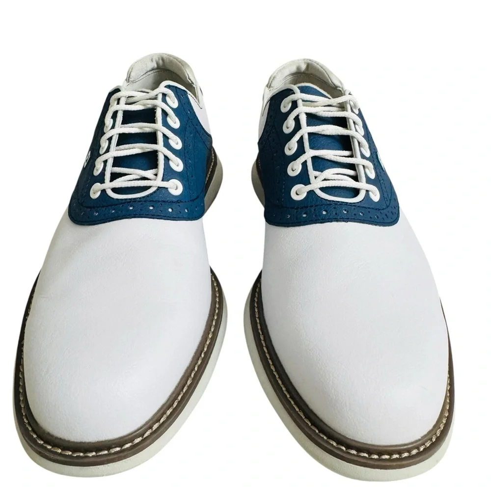 FootJoy FJ Men Golf Shoes White Blue Saddle Spikeless Cleated Size 8.5 M